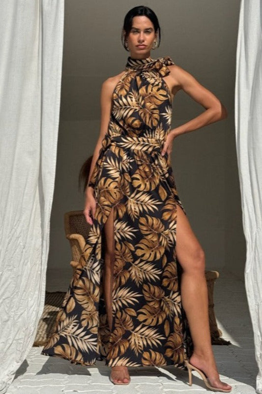 Floral Print High Slit Maxi Dress