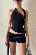 Asymmetric Shoulder Slim Shorts Two Piece Set