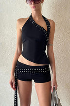 Asymmetric Shoulder Slim Shorts Two Piece Set