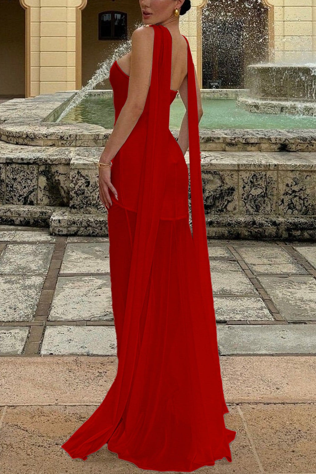 Draped Tie Mesh Patch Tube Prom Dress