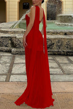 Draped Tie Mesh Patch Tube Prom Dress