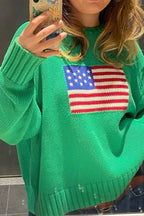 Harajuku Retro Us Flag High Neck Sweater