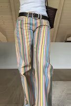 Rainbow Stripe Low Waist Straight Jeans