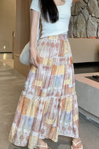 Orange Tiered A Line Flowy Skirt