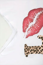 Street Style Leopard Letter Print V Neck Crop Top T-Shirt