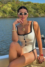 Black White Tweed Style One Piece Swimwear