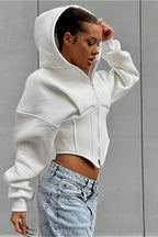 Solid Cinched Uneven Short Hoodie