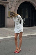 Fitted V Neck Open Back A Line Mini Dress
