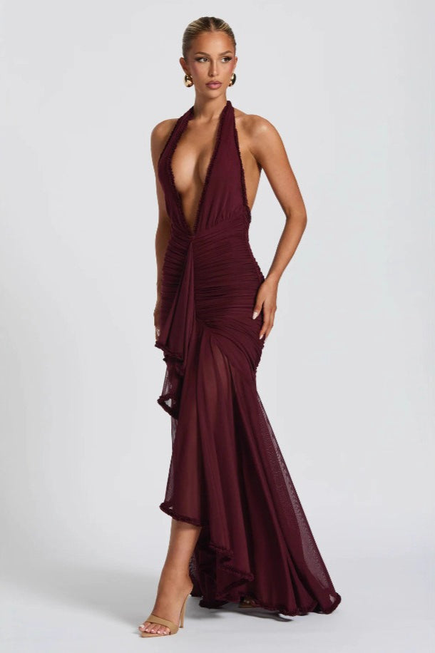 Deep V Halter Mermaid Party Dress