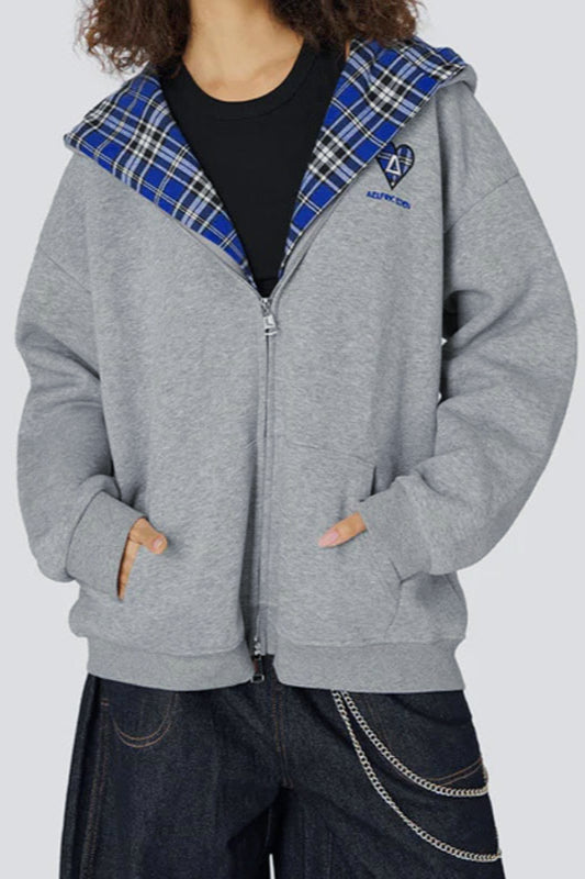 Plaid Lined Loose Hoodie