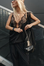 Lace Patchwork Deep V Neck Cami Top