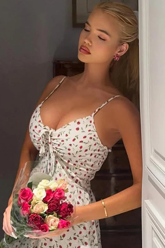 Sweet Floral Tie-Back High Waist Cami Maxi Dress