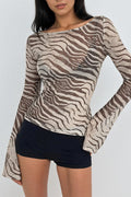 Mesh Zebra Print Sheer Blouse