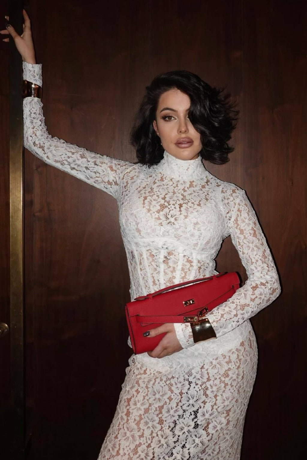 Lace Cutout Sheath Reception Dress