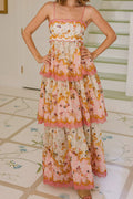 Tiered Spaghetti Strap Tassel Cutout Waist Embroidered Maxi Dress