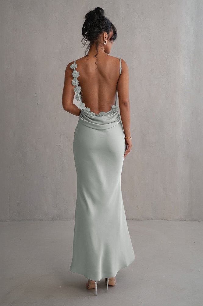 Satin Cami Backless Slim Fit Prom Dress