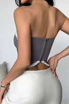 Lace Ruffle Trim Bow Detail Boned Cami Blouse