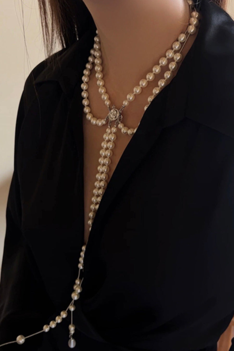 Broken Pearl Three Layer Tassel Saturn Necklace