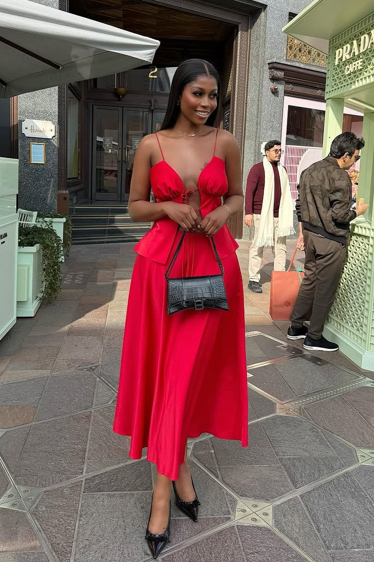 Tie Cami High Waist Skirt Set
