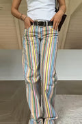 Rainbow Stripe Low Waist Straight Jeans