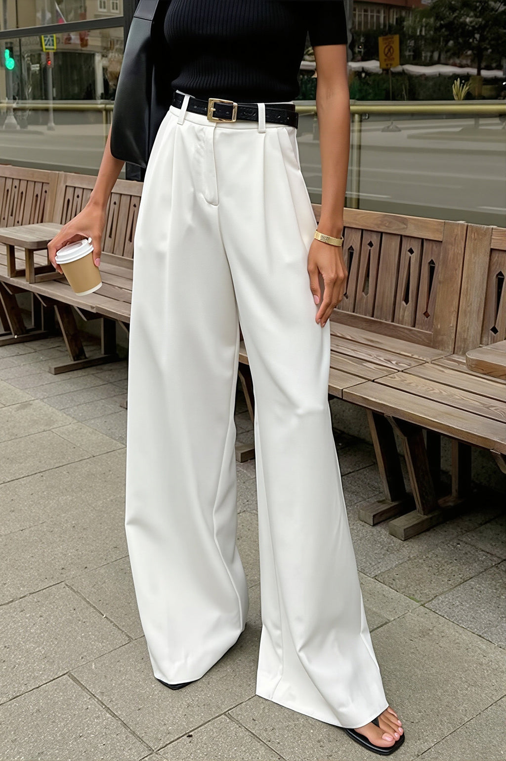 White High Waist Loose Pants