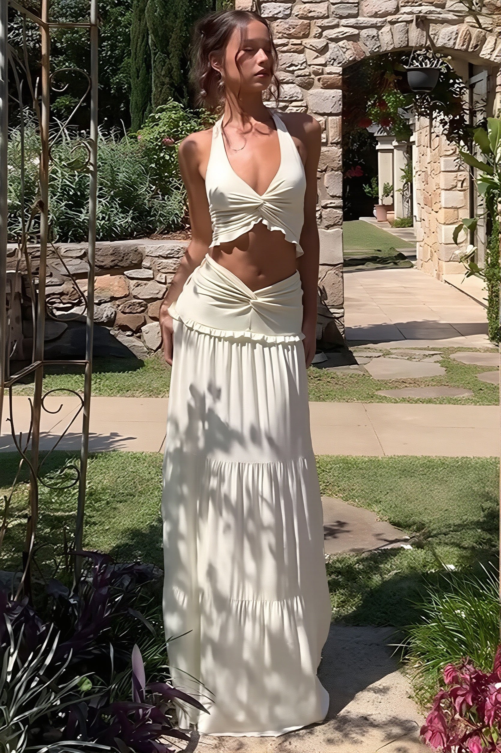 Cropped Cami Top High Waisted Skirt Sets