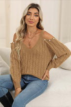 Deep V Off-Shoulder Loose Pullover Sweater