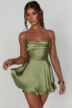 Vintage Cowl Neck Backless Tie Strap Mini Dress