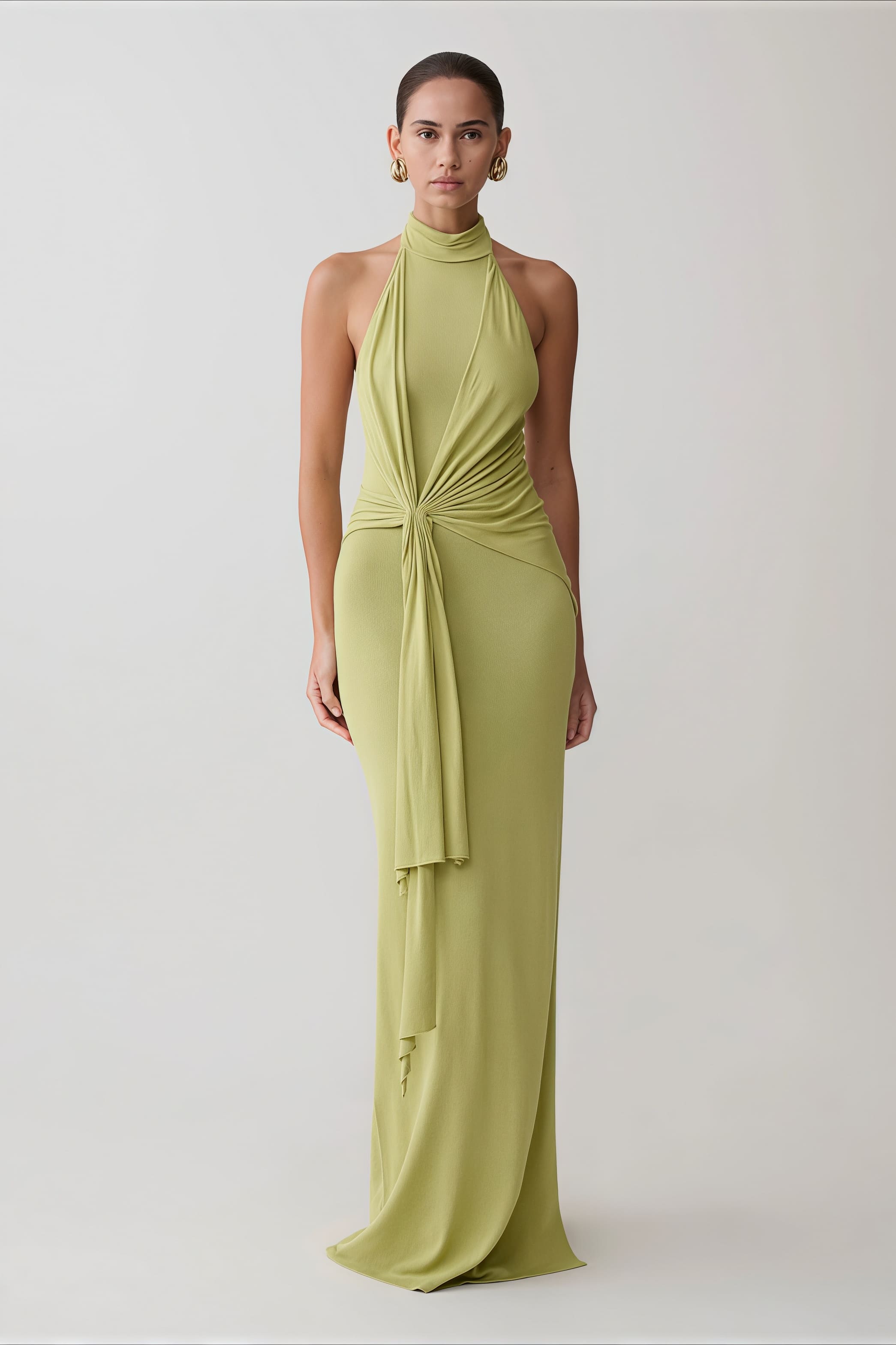Ribbon Tie Halter Neck Backless Split Bodycon Party Maxi Dress