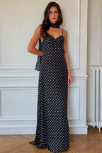 Polka Dot V Neck Cami Backless Maxi Dress