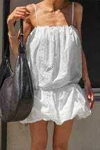 Cotton Cami Dress Ruched Waist Puff Mini