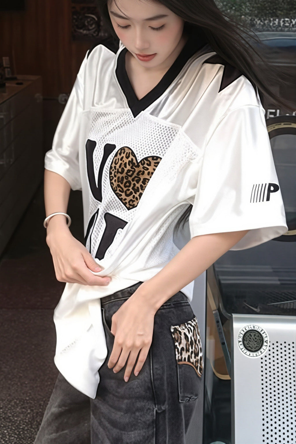 Leopard Print Patchwork Retro Jersey T‑Shirt