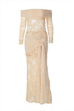 Lace Trim Off Shoulder Long Sleeve Wrap Maxi Dress