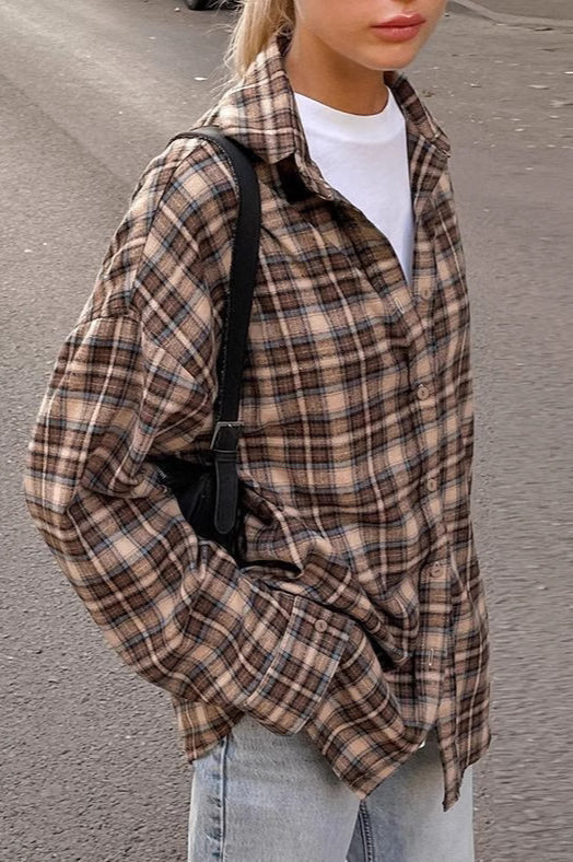 Vintage Plaid Long Blouse