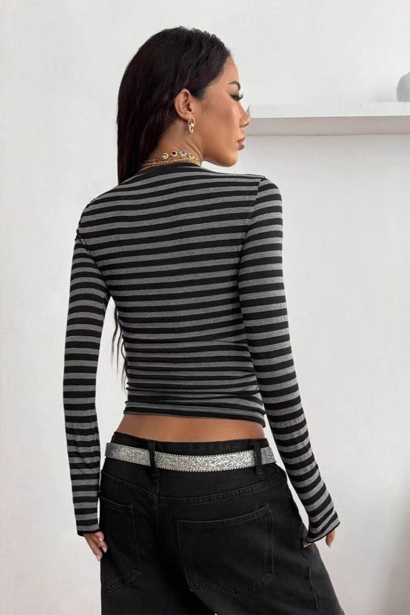 Slim Fit Striped Crew Neck Long Sleeve Tee