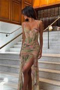 High Waist Split Floral Dress