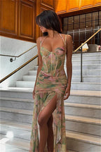 High Waist Split Floral Dress