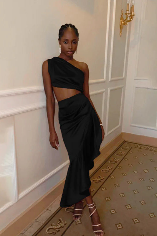 And Asymmetrical Sleeveless Dress With Bodycon Fit Party