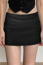 Low Waist Striped Zip Bodycon Mini Skirt