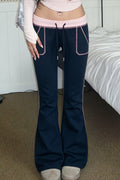 Contrast Drawstring Slim Knit Casual Pants