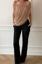 Off Shoulder Long Sleeve Ruched Strapless Blouse