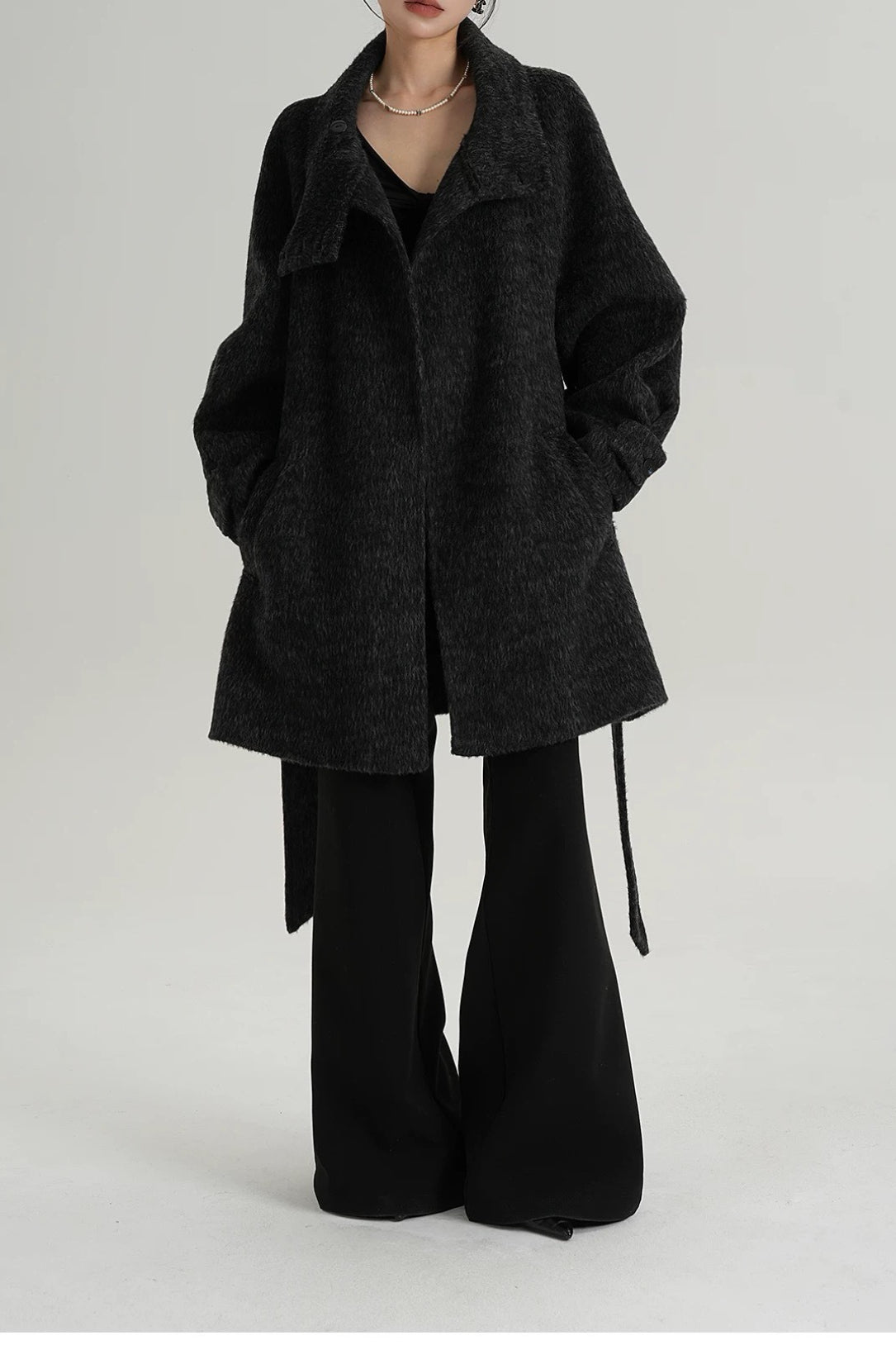 Solid Wool Warm Loose Mock-Neck Coat