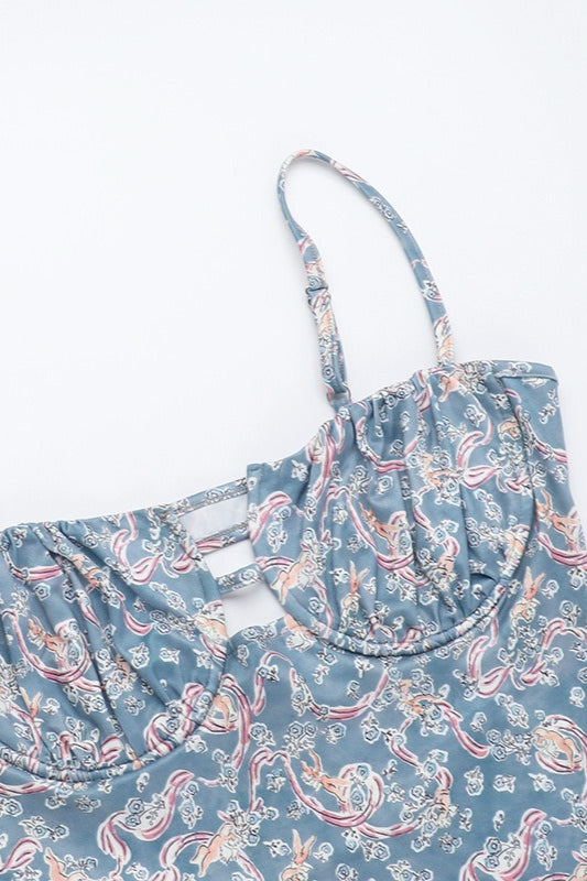 Spaghetti Strap Paisley Floral Bodycon Maxi Dress