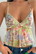 Sheer Print Ruffle Cami Top
