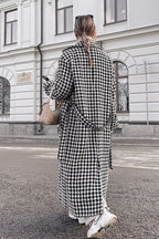 Houndstooth Long Trench Coat Elegant Overcoat