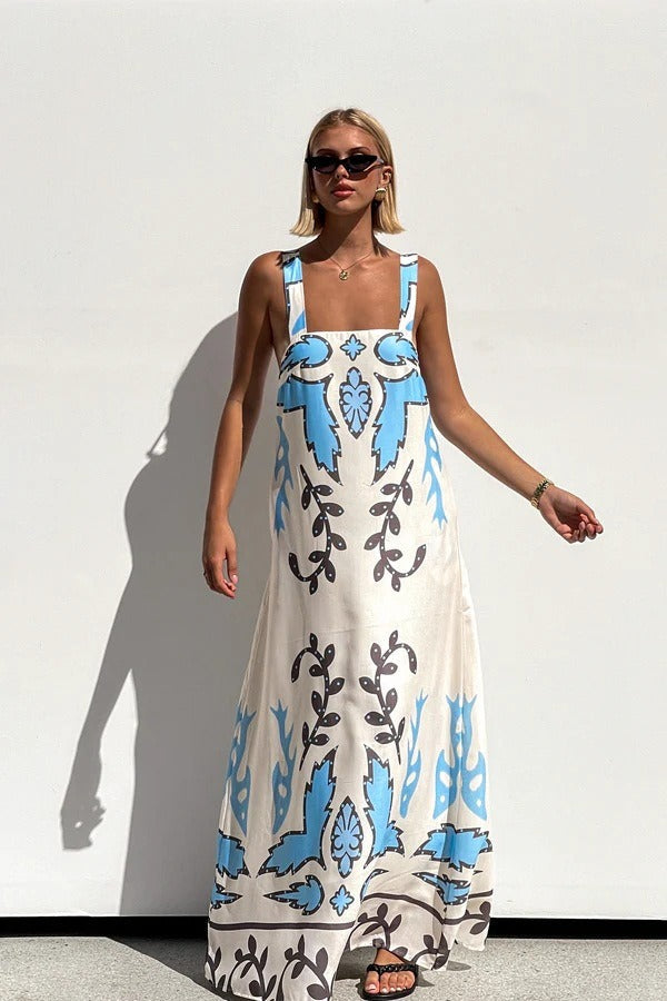 Floral Print Sleeveless Vacation Maxi Dress