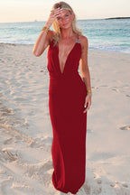 Solid Deep V Cami Backless Slim Fit Maxi Dress