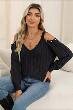 Deep V Off-Shoulder Loose Pullover Sweater