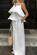 Linen Tie Back Loose Flutter Sleeve Two Piece Set
