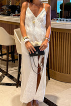 Silk Satin Lace Trim Cami Slip Maxi Dress